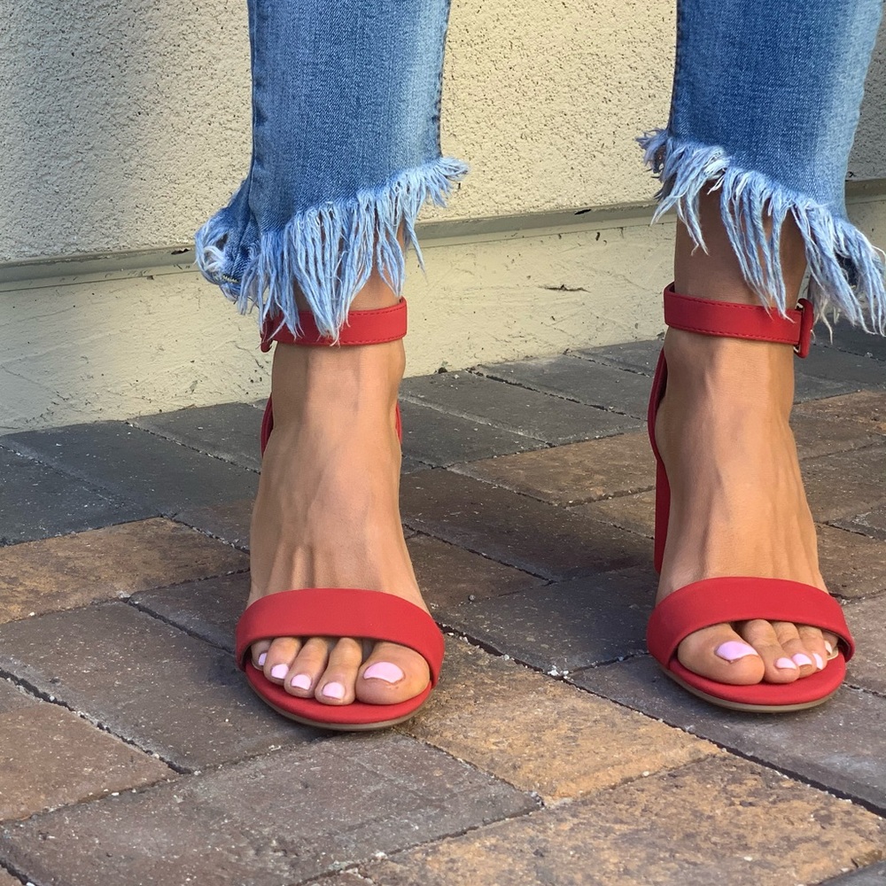 Valentine Red Kitten Heel Ankle Strap Sandals - Picture 5 of 7